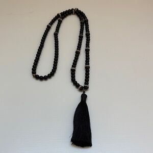 Chic Black Beaded Necklace with Tassel